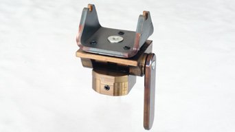 Standard 70mm lower anvil holder for English wheel with quick roller release mechanism in copper-rust color